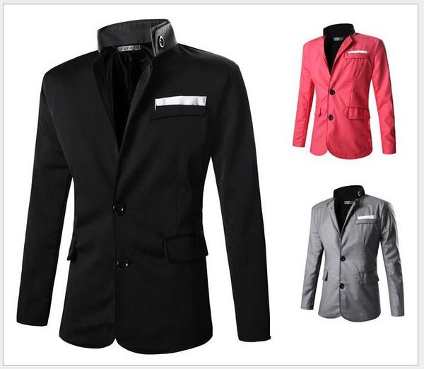

two button blazer men patch white pocket design long sleeve turn down collar brief stle fashion mens dress samll coat, White;black
