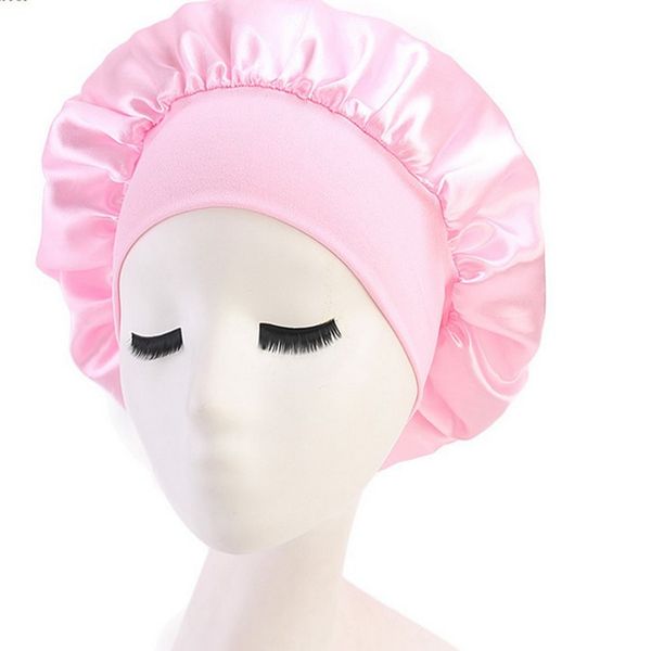 

58см solid color длинные уход за волосами женщины атласная bonnet cap ночной сон hat шелк глава wrap adjust шапочка для душа