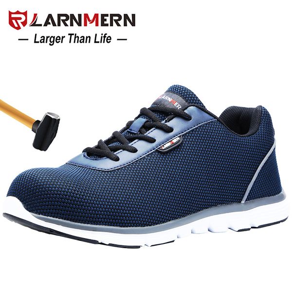 

larnmern lightweight breathable men safety shoes steel toe work shoes for men anti-smashing construction sneaker with reflective, Black