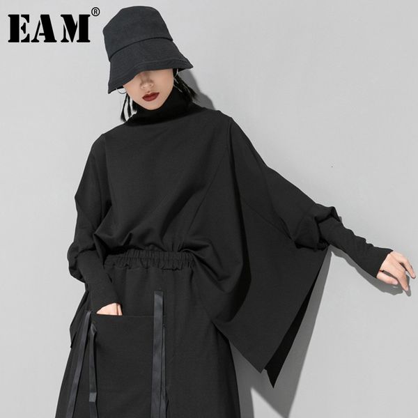 

eam] loose fit oversized black sweatshirt new round neck long batwing sleeve women big size fashion autumn winter 2019 1m810
