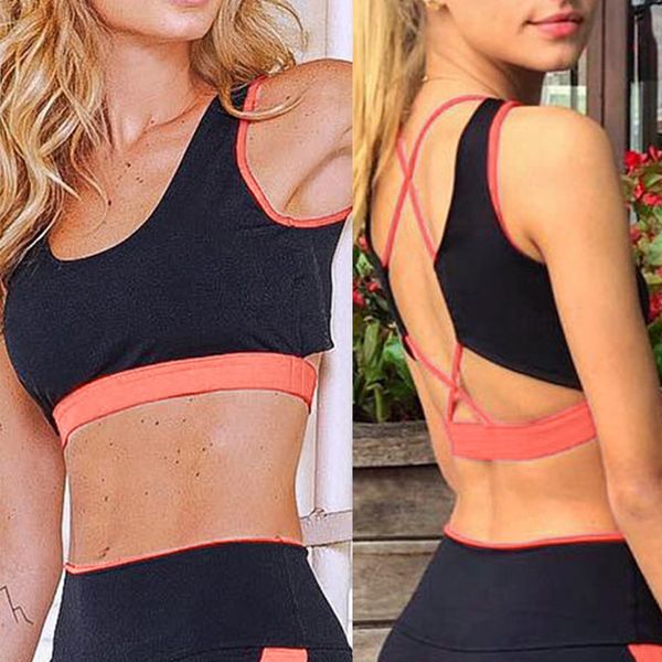 

women's european and american sports vest solid color stitching halter vest no bralette running yoga female, Black;blue