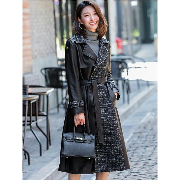 

wool sheepskin coat real genuine leather jacket women clothes 2019 korean vintage spring long trench coat women zt2306, Black