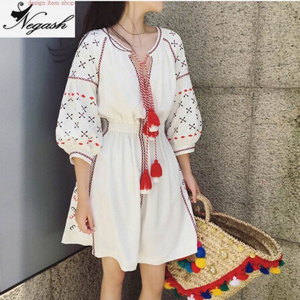 

4xl 2019 new esign national embroidered vintage cotton linen plus size knee length dress vestidos femininos brand, Black;gray