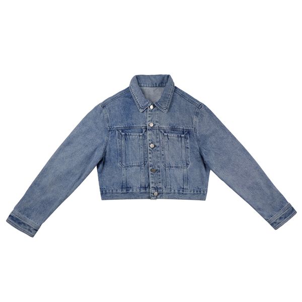 

Women's Indigo Denim Jacket Short Autumn New Fashion Loose Long-sleeved Letter Print Vintage Denim Jacket Femal