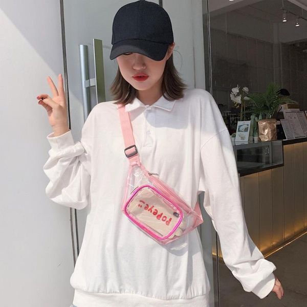 

clear pvc waist bags women girls zipper phone pouch chest belt fanny packs