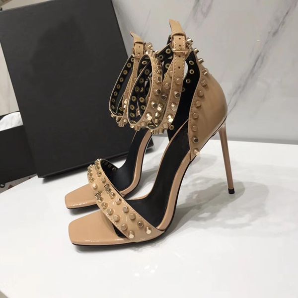 

Новый заклепки Высокий каблук Женские Летние Открытым Носком Ремень сексуальные