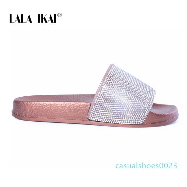 

lala ikai women rhinestone slippers bling summer outdoor crystal beach ladies slides fashion flat shoes c23, Black