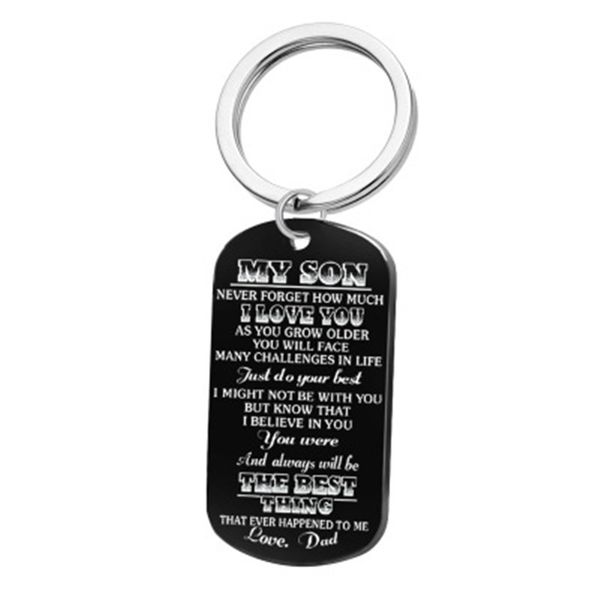 

dog tags pendant keychain family jewelry to my son daughter we love you love dad mom key chain gift for women men fashion black, Silver