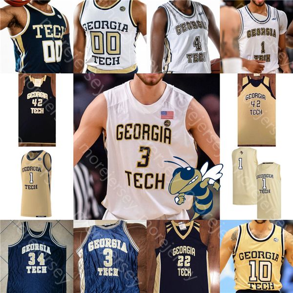 Custom Georgia Tech Yellow Jackets Баскетбольная майка Колледж NCAA Майкл Дево Хосе Альварадо Райт Джеймс Бэнкс III Ашер Марбери Бош