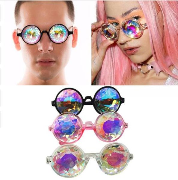 

round kaleidoscope retro glasses women men rave festival sunglasses holographic moasic glass colorful celebrity party cosplay eyewear new, Red;brown