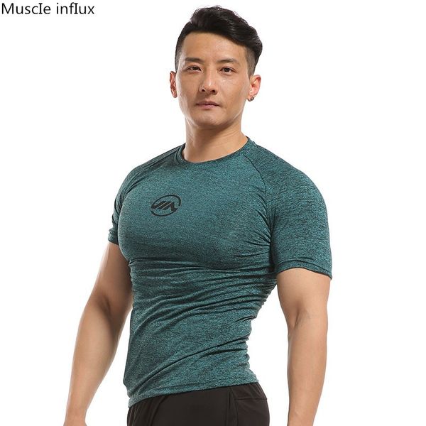 

new men short sleeve running t-shirt gym bodybuilding fitness sport t shirt mens summer casual print o-neck slim tees, Black;blue