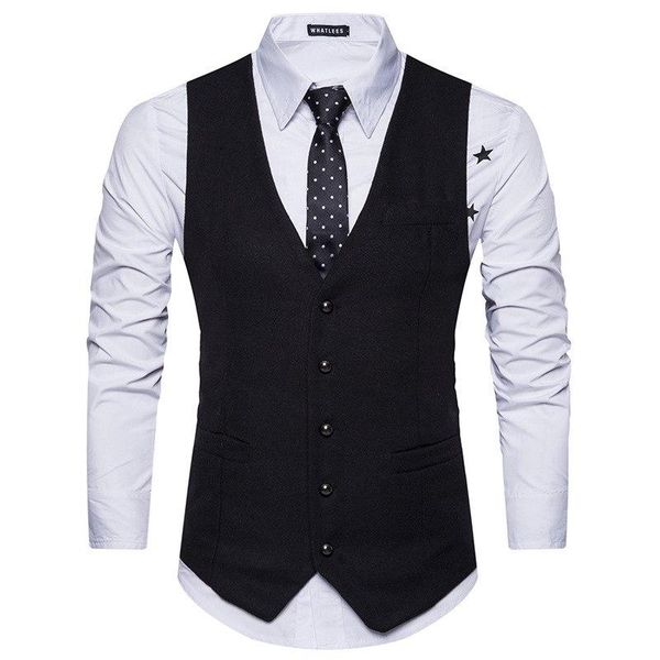 

polyester woolen suit vest men fashion single breasted wool vest waistcoat mens slim wedding business tuxedo vests gilet homme breathable, Black;white