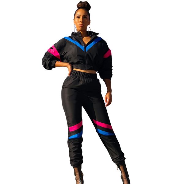 

women new autumn winter sporty patchwork zip jacket long pants tracksuits fashion sportwear outfit two pieces suit sets r6109, Gray