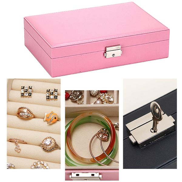 

jewelry organizer box - women display storage case large pu leather jewelry holder with lock for earring ring necklace bracelet