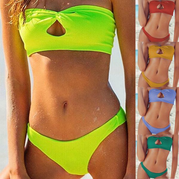 

2020 new bikini tube gather solid color european and american swimwear women's split swimsuit 0117, White;black