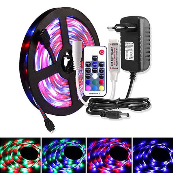 

5m 2835 rgb led strip set dc 12v waterproof wifi 60 leds/m tira ribbon led light diode tape rf / music controller +power adapter