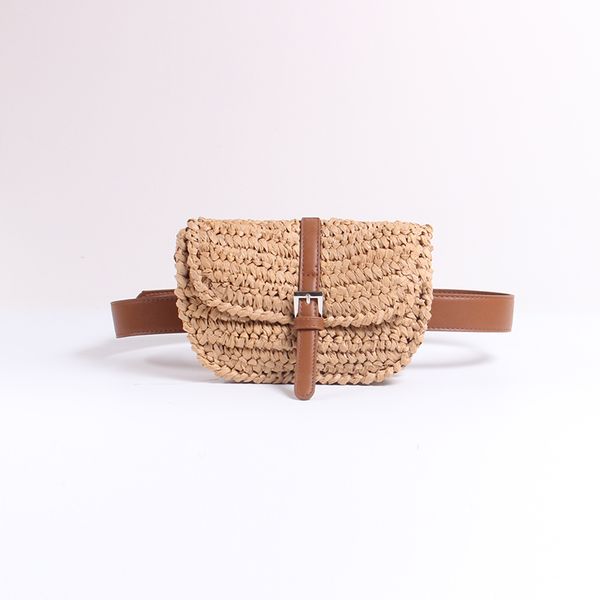

2020 women half circle straw bags straw waist bags fanny summer waist pack khaki colorful wholesale