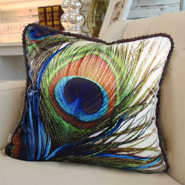 Luxury Peacock Feather Cushion Covers 45x45cm High Level Pillows