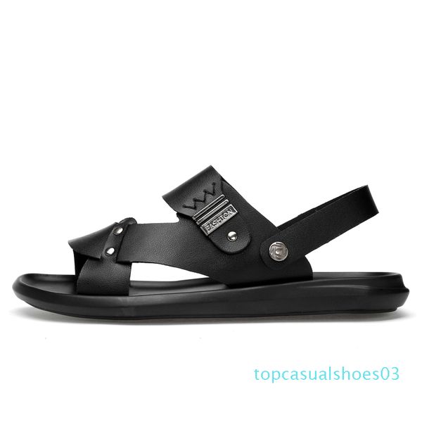 

leather luxury sandals men shoes wading outdoor mens sandles summer slippers garden shoes men new 2019 sandalias hombre t33, Black
