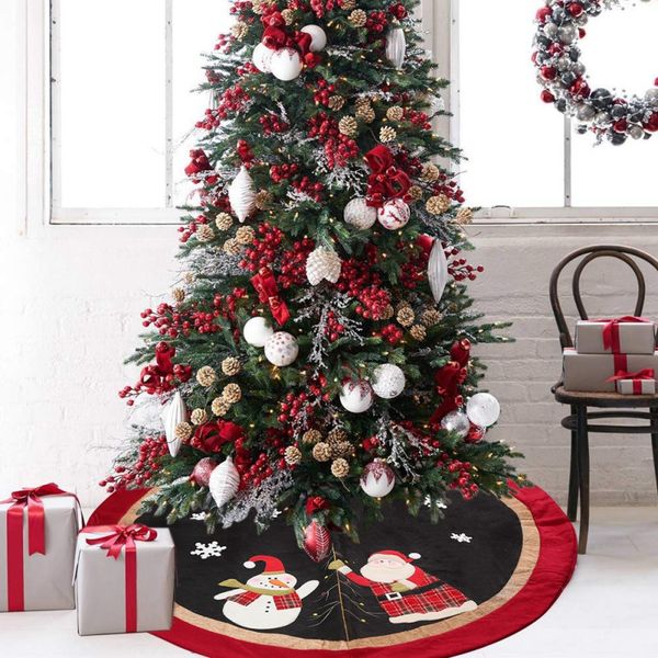 

non-woven christmas tree skirt aprons golden edge santa and snowman decoration for home xmas tree skirt new year supplies