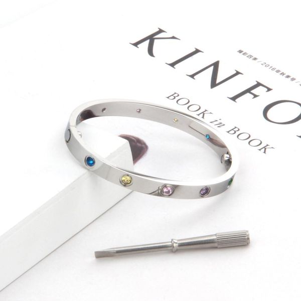 

316l titanium steel couple jewelry colorful stone carter love bangle for women men screwdriver love screw bracelets femme pulseira femin, Black