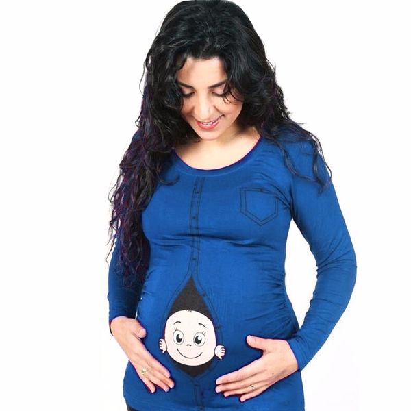 

puseky maternity women t-shirt costume funny pregnancy long sleeves blouses pregnant shirts p prop pullover clothes, White
