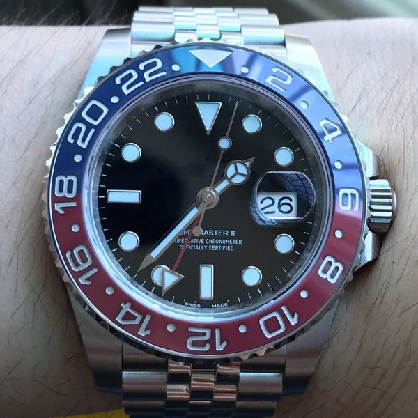 

luxury 40mm 126710 gmt master ii watch men automatic mechanical sapphire rotary ceramic bezel commemorative stainless steel strap, Slivery;brown