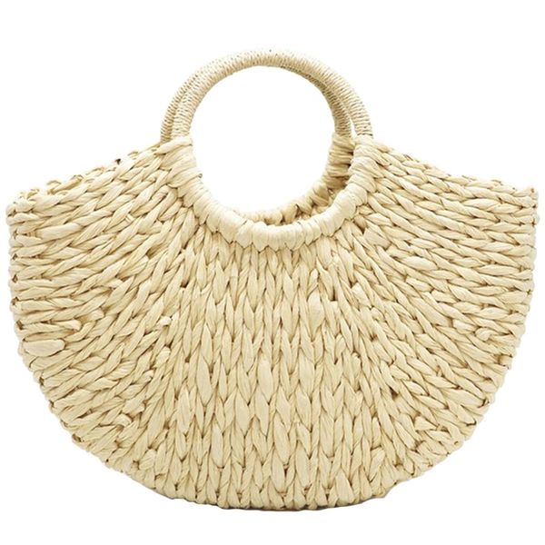 

jhd-handmade beach bag round straw tote bag large bucket summer bags women natural basket handbag
