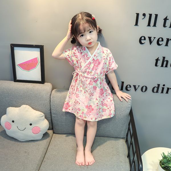 

new floral pattern girls dresses 1-7 years old cotton children's clothing for girl casual a-line crew neck baby kids clothes, Red;yellow