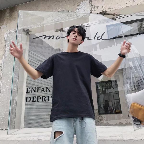 

t shirts men's new arrival style t-shirt men's summer 2020 new vintage style student short sleeve solid color half sleeve shirt, White;black