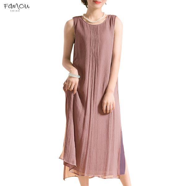 

Dress Loose Summer 2019 Vintage Cotton Dress Plus Size Sleeveless Casual Midi Long Dress Oversized Robe Female Designer Clothes