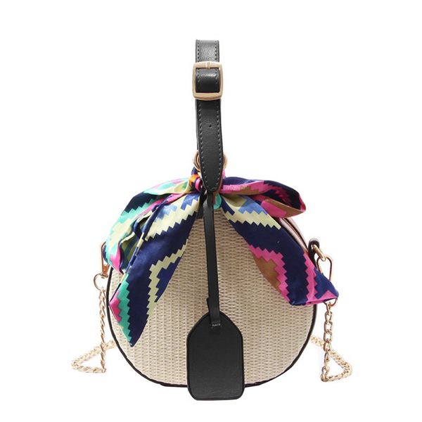 

women's straw bag crossbody bag woven summer leisure small round single, black