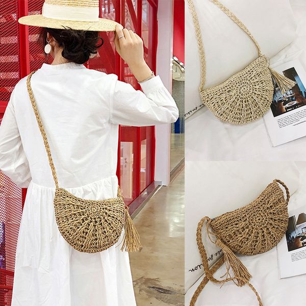 

мода женщины полукруглый handwoven ретро rattan соломы пляж сумка crossbody сумка в ведрах для лета