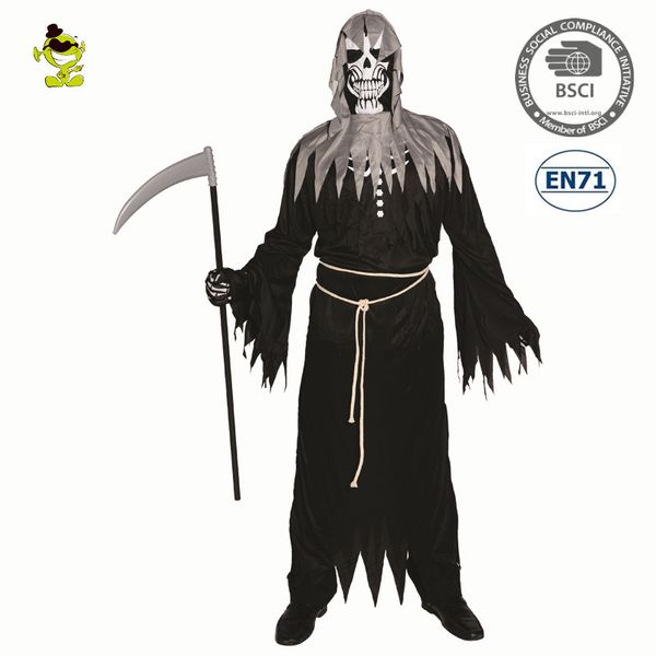 

men's angel of death costume with long black robe scary devil role play outfits for halloween carnival party shredded robe cloth, Black;red