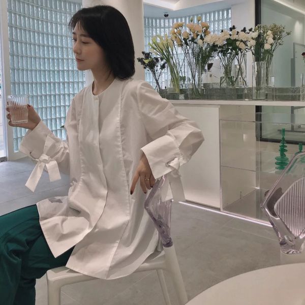 

cos female new winter white shirt with loose long sleeve cuff cotton 2019 new shirt dress