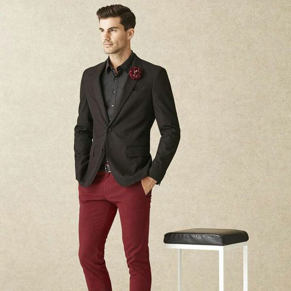 

formal burgundy groom wedding tuxedo black pants men suits peaked lapel design groomsmen outfit 2piece slim fit terno masculino, Black;gray