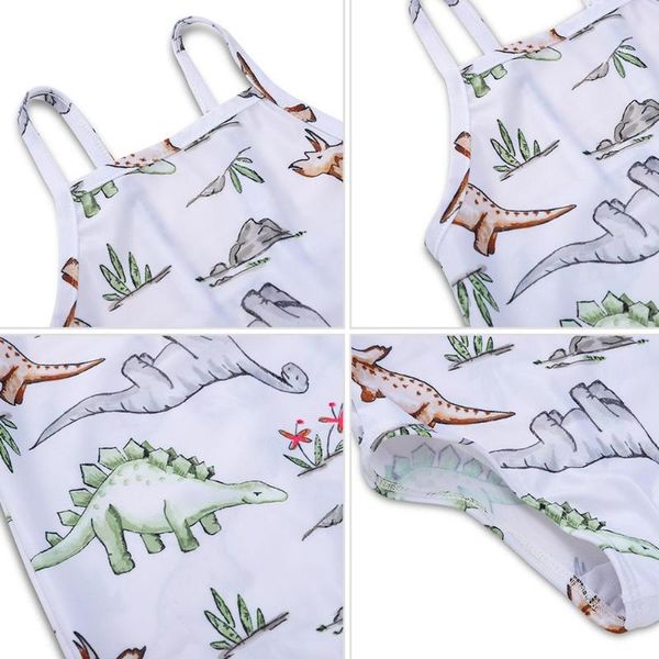 

kids baby one piece swimwear summer dinosaur print beachwear bathing suit, White