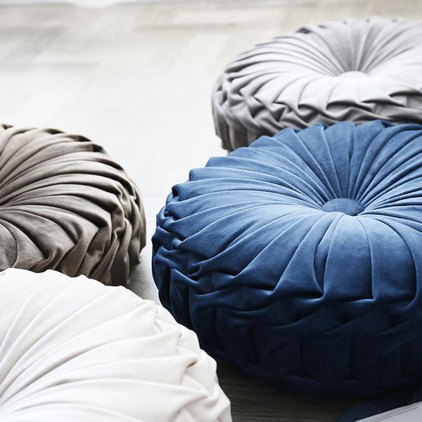 

tpfocus travel breathable seat cushion plush cushions home solid color round pumpkin shape throw pillow for sofa bed decor 1pcs