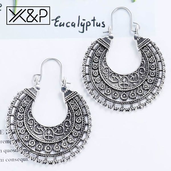 

x&p fashion vintage ethnic geometric texture big long silver drop earrings for women party metal hanging earring jewelry gift