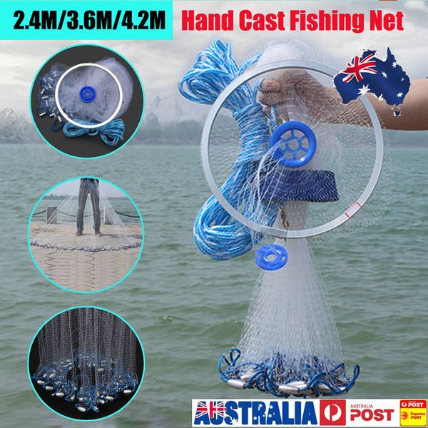 

1pcs 2.4m/3.6m large hand cast fishing nylon net spin network bait net w/sinker durable carp fishing tackle accessory