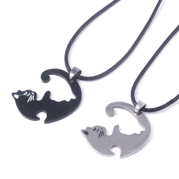 

two cats couples jewelry necklaces kitten animal pendant choker necklaces women valentine's day thanksgiving day gifts yt38, Silver