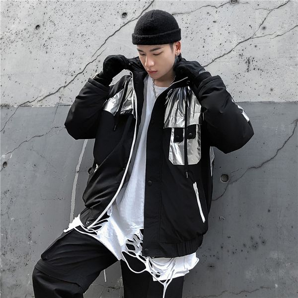 

high street hooded parka men letter, Black