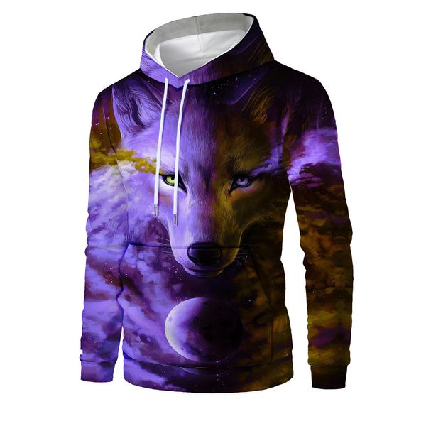 

mens designer wolf 3d digital printing fashionable hat sweater, Black