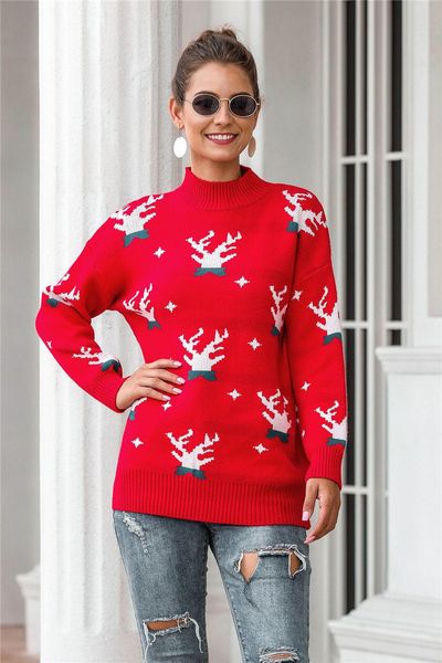 

deer printed womens designer sweater fashion christmas long sleeve knitwear casual autumn winter teenager warm clothing, White;black