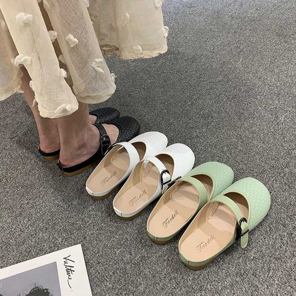 

flat shoes female ladies' slippers cover toe low loafers mules for women 2020 pantofle slides summer new soft, Black
