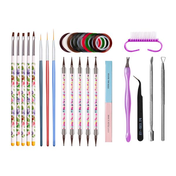 

14pcs manicure nail crystals decors painting brushes dotting tools nail file kit