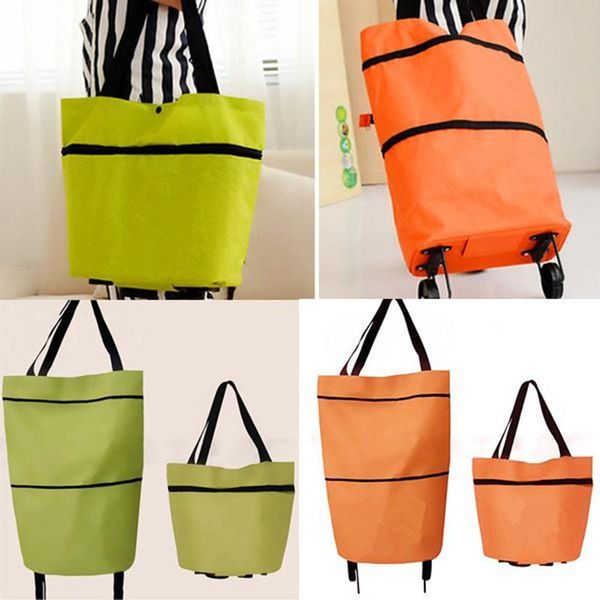 

foldable shopping trolley bag on wheels cart handbag new sundries shopping storage bag folding grocery wheel