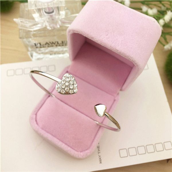 

10pcs /lots Hot New Fashion Crystal Double Heart Cuff Opening Bracelet For Women Jewelry Gift Mujer Pulseras C-26