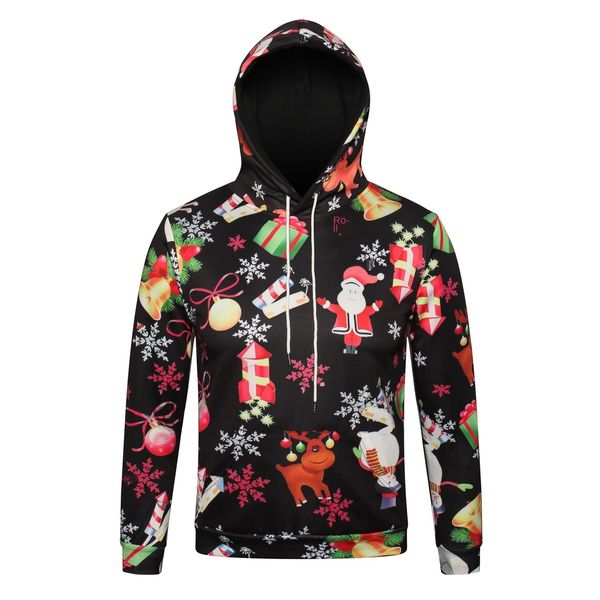 

mens designer 3d dense christmas gift printing hooded sweater long sleeve clothes hoodie, Black