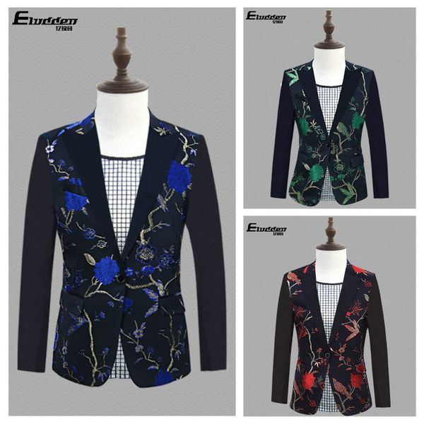 

chinese style male printing embroidery slim fit blazer jacket nightclub dj performance costumes fashion party casual men's suits, White;black